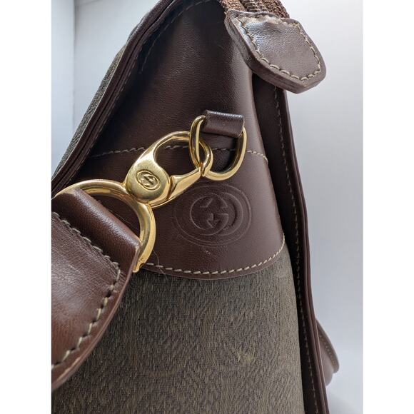 Gucci Vintage GG Monogram Canvas Tote Bag Detachable Strap Gold Hardware